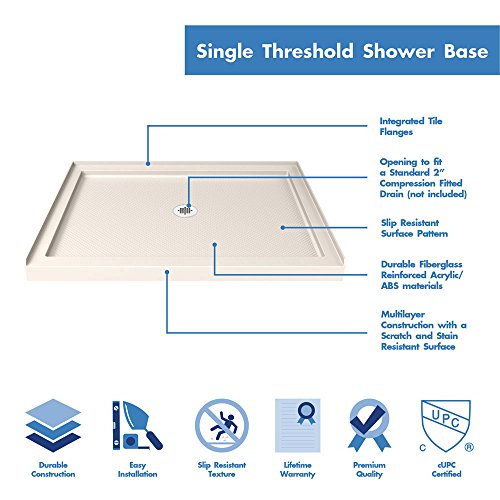 Image of DreamLine SlimLine 32 in. D x 42 in. W x 2 3 /4 in. H Center Drain Single Threshold Shower Base in Biscuit, DLT-1132420-22