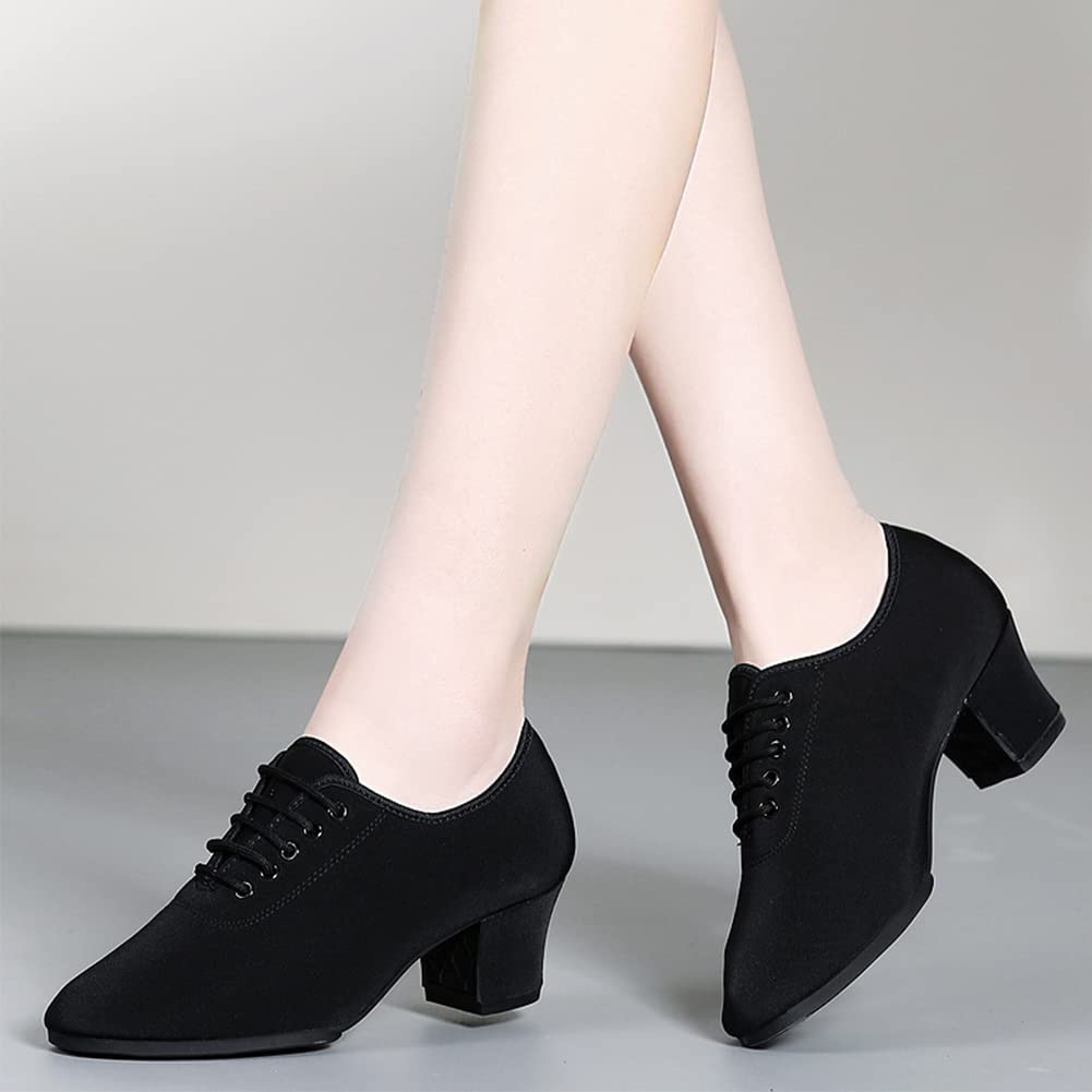 Inlefen De las Mujeres latín Zapatos de Baile Salsa-Tango con Cordones Cuero Baile tacón Grueso Zapatos de Baile