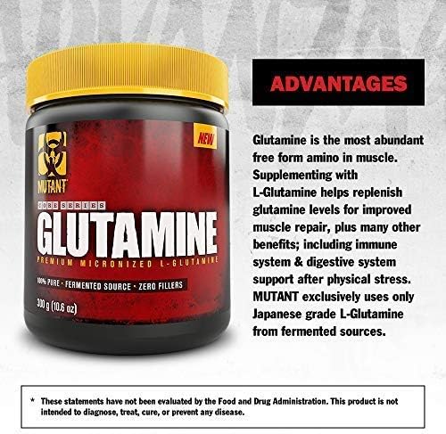Mutant Glutamine - 100% Pure Workout Supplement to Help Replenish Glutamine Levels for Improved Muscle Repair, Immune and Digestive System Support After Physical Activity – 300 g – Unflavored