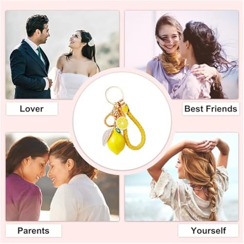 Image of Cute Lemon Keychain Rhinestone Fruit Keyring Car Key Chain Key Holder For Purse Bag Backpack Car Jewelry Gift For Women Men