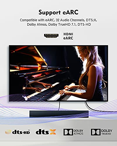 Image of Silkland 8K HDMI ARC /eARC Cable 2.1 for Soundbar 15ft, 8K@60Hz 4K@120Hz High Speed HDMI Cord for Home Theater, 48Gbps, Dolby Atoms, DTS:X Compatible for Vizio Samsung Bose Sound bar, UHD TV, Blu-ray