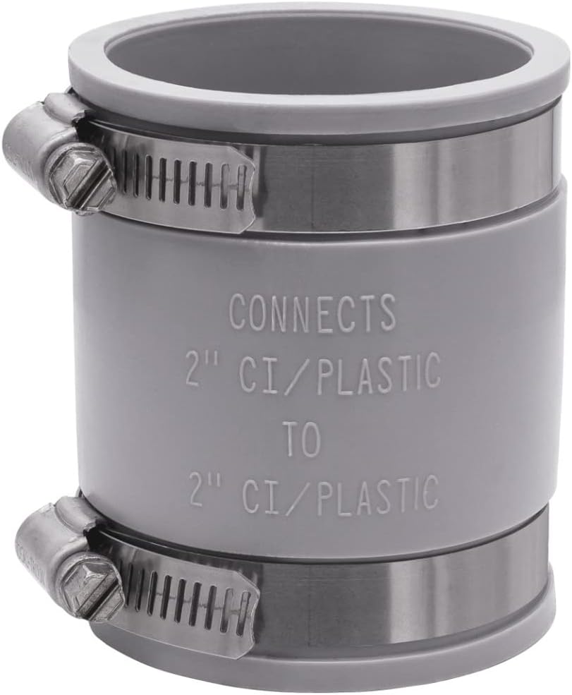 Fernco 1056-22 2-in. Flexible PVC Pipe Coupling for Cast Iron and Plastic Plumbing Connections in Gray