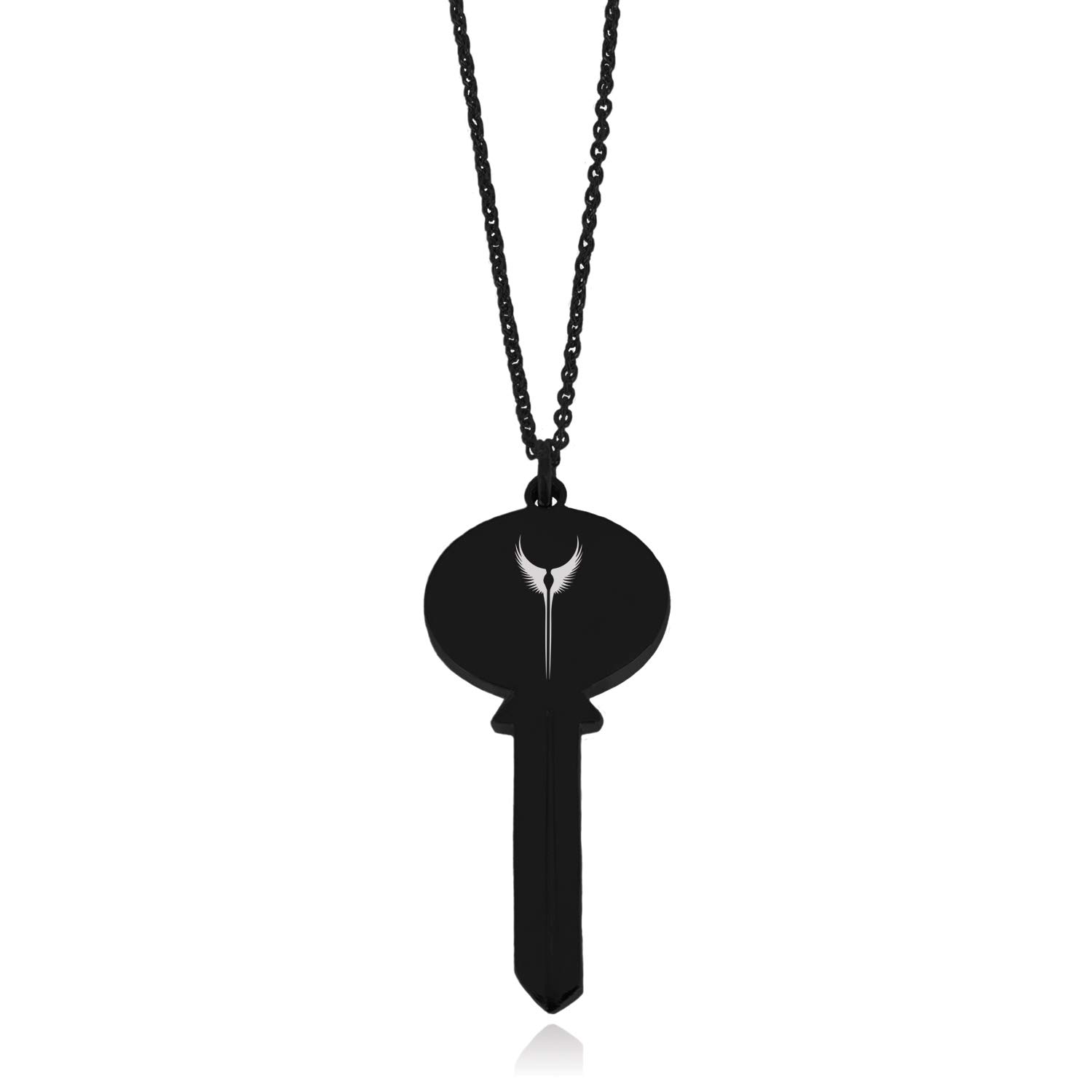 Tioneer Black Stainless Steel Rise of The Valkyrie Oval Head Key Charm Pendant Necklace