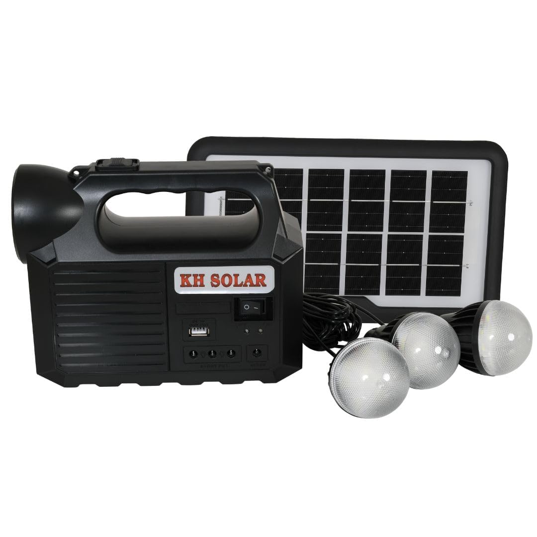 kh Emergency Portable Solar Inverter with 3 Individual 6 Volt LED Hanging Bulbs with 3.75 m Long Wire and AC/DC USB Socket with USB for Mobile Charging, USB Cable (Micro USB + Type C)-image-2