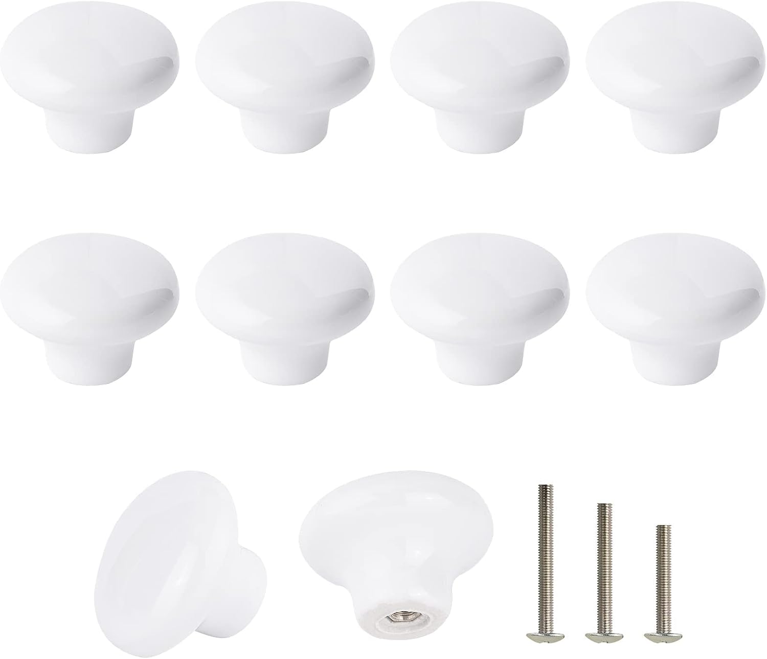 OctinPris 10x White Door Knob Cabinet Retro Round Ceramic Drawer Cupboard Kitchen Dresser Pull Handle Knobs 32mm/1.25" with 3-Sized Screws