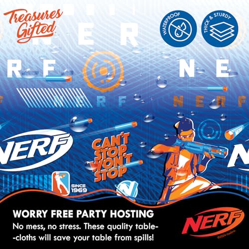 Treasures Gifted Officially Licensed Nerf Party Supplies - Pack of 2 Tablecloth - Nerf Birthday Party Decorations - Disposable Plastic Table Cover for Parties 54in x 108in