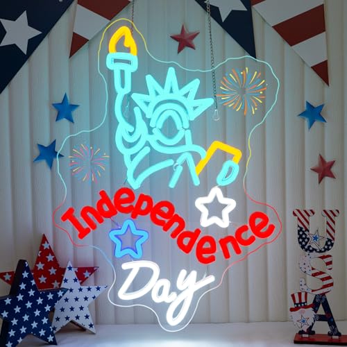 Image of Statue of Liberty Neon Sign Independence Day Neon Light 4th Of July LED Led Light Goddess of Liberty Led Sign 250th Anniversary Led Sign Gifts for Americans for Patriotic Party Bedroom Bookstore Man Cave Bar Patio