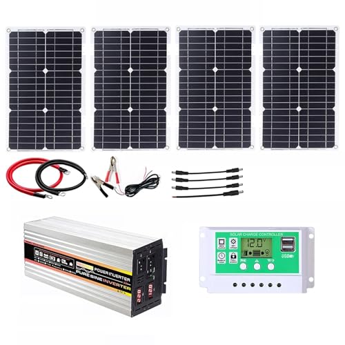 Zestaw monokrystalicznych paneli słonecznych 100 W z falownikiem 12000 W i kontrolerem 50 A – rozwiązanie zasilania off-grid do kampera, samochodu, kampera, użytku na zewnątrz (12 V do 220 V)