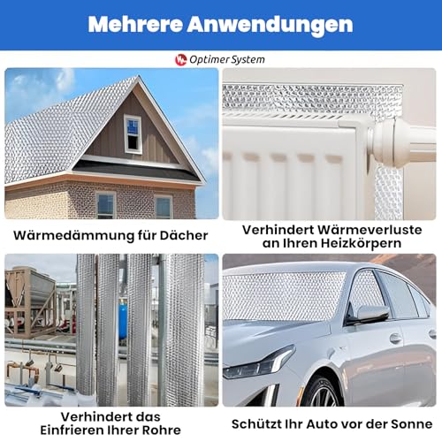 WÄRMEDÄMMUNG HEIZKÖRPER | Reduziert Kälte und Wärme | Thermoisolierung für Fenster, Wand, Boden, Decke, Auto, Garage, Camper, Klimaanlage [5 m x 0,60 m] (3 m²) + 2 Klebebänder