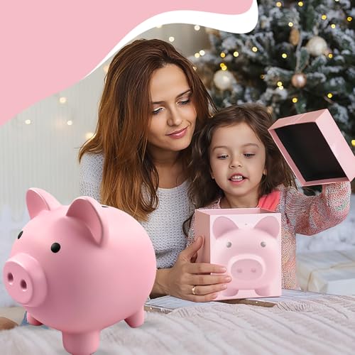 Rosa Sparschwein, Plastikspardose, Niedliche Münzen Sparbüchse,Geldbanken, Kleines Wechselschwein, Kleingeld Sparschwein für Kinder Jungen, Mädchen, und Erwachsene (L)