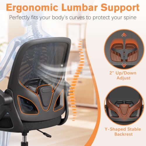 Image of ORRSAKER Drafting Chair, Tall Office Chair with Flip-up Arms, Mesh Ergonomic Computer Standing Desk Chair with Adjustable Height Foot Ring and Lumbar Support, 300 LBS Capacity, Black