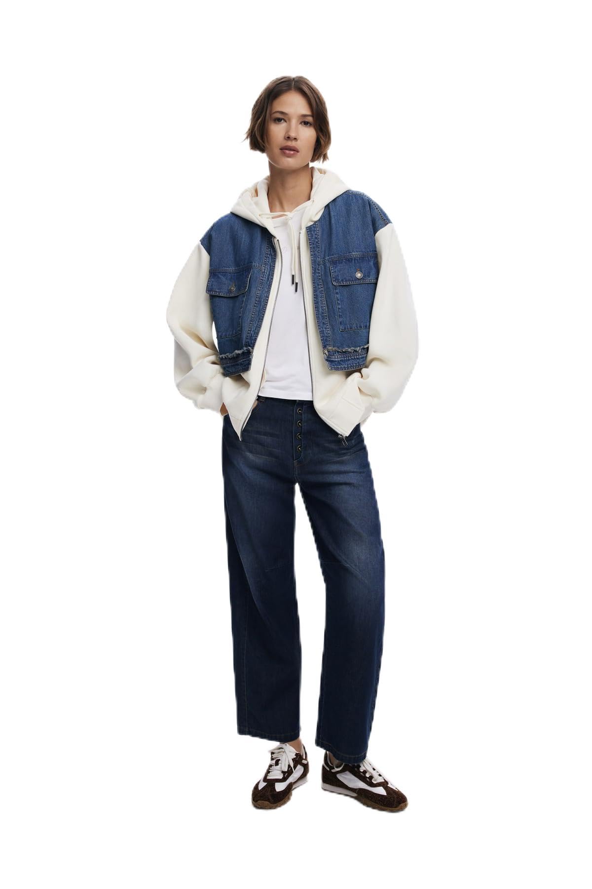 Desigual Damen Weiß Sweat_trucker, 1011 Cream, S