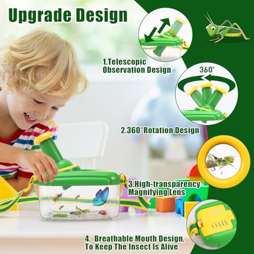 2Pack Bug Catcher for Kids,Kids Bug Catching Kit with 360°Rotating Bug Collector Butterfly Net Tweezer Bug Tongs Magnifying Glass Bug Jar,Toddler Bug Habitat Outdoor Explore Toys Bug Collection