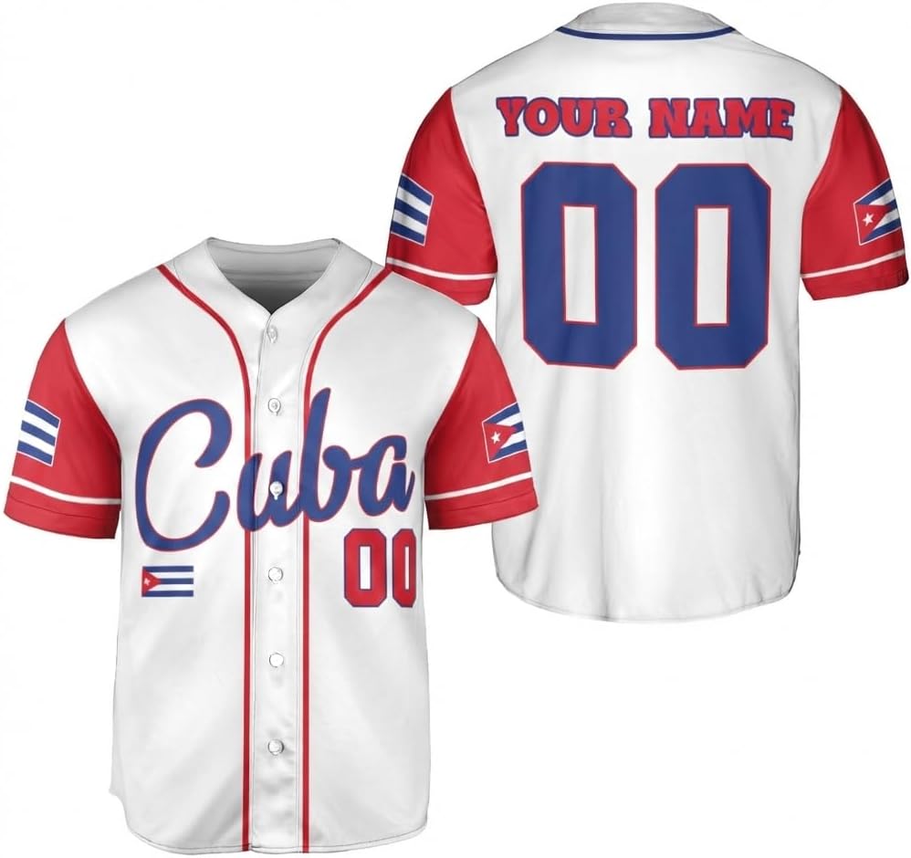 Personalized Cuba Baseball Jersey Shirt - Cuba Shirt for Women Men Youth, Cuban Flag Pride Custom Team Sports Uniform