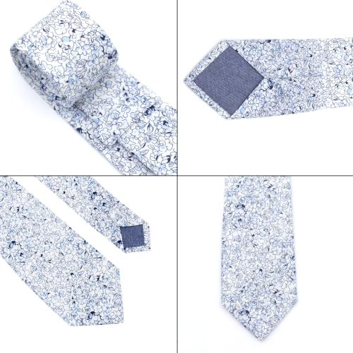 Image of Cotton Floral Ties for Men 2.76 inch Men's Skinny Tie Linen Flower Printed Neck Tie for Wedding Dating Party