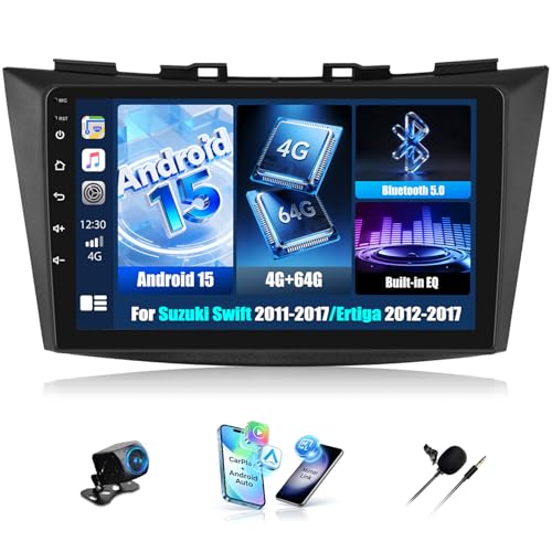 SIXWIN Upgrade 4+64G Android 15 Autoradio pour Suzuki Swift 2011-2017 Suzuki Ertiga 2012-2017 CarPlay/Android Auto sans Fil,9 Pouces Écran Tactile,WiFi,GPS,...