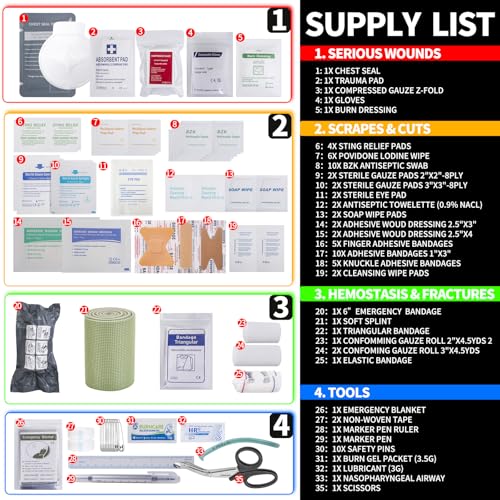 Image of STAMEN IFAK Trauma Kit - Include 36 inch Splint, Emergency Bandage, Gauze - Tactical First Aid Kit Molle Pouch for Military, Combat, Car, Travel, Camping, Hiking, Severe Bleeding Control - Survival Kit