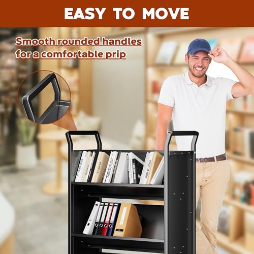 image for SPKAPO Book Cart,49.6''x31.5''x13.8'' Rolling Book Cart,Sided V-Shaped