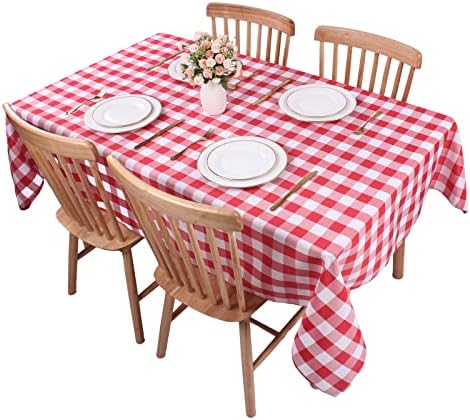 Round Gingham Tablecloths Polyester 60 Inch Diameter, Checkered Table Cloth Antiwrinkle for Home and Party Festive Decorations, Fabric Plaid Tablecloths(Red and Black)