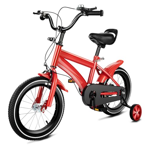 MIUKYUI Bicicleta infantil de 14 pulgadas, bicicleta a partir de 3 – 6 años para niña, color blanco, bicicleta infantil con guardabarros y freno delantero y trasero combinado, de acero al carbono de