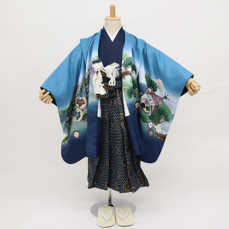 七五三 男の子 5歳 羽織袴フルセット 水色 馬に武将宝尽くし 8RA2