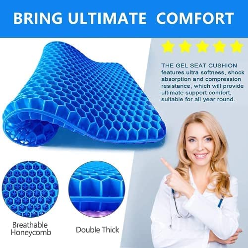 Image of Gel Seat Cushion Silicone Chair Cushion Multifunctional Comfortable Thick Double with Non-Slip Cover for Coccyx and Sciatica Ideal for Office, Home and Car