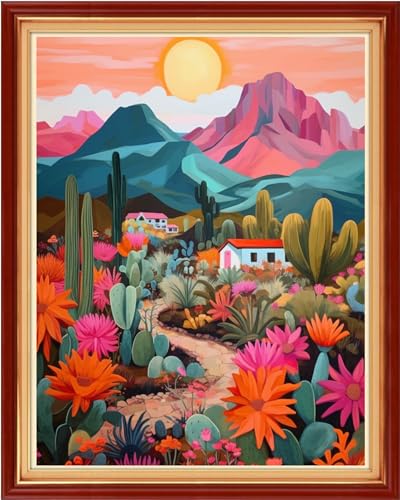 Redxing Stamped Cross Stitch Kits Embroidery kit for Beginners Adults Full Range of Embroidery Patterns Starter Kits DIY Printed Cross Stitch Kits Needlepoint Kits 11CT-Cactus Scenery 16x20 inch