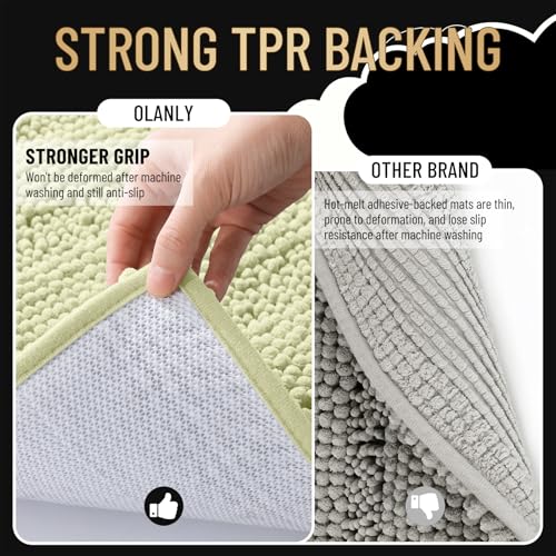 Image of OLANLY Thick Bathroom Runner Rugs 44x24, Extra Absorbent Chenille Striped Bath Rugs, Rubber Backing, Machine Wash Dry, Long Bath Mats for Bathroom, Tub and Shower, Home Decor Accessories, Vanilla