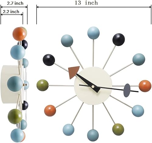 Miniatura 6 de MOLEIHAO Reloj de pared con bola de madera de 13 pulgadas silencioso de mediados de siglo moderno de cuarzo decorativo para sala de estar oficina