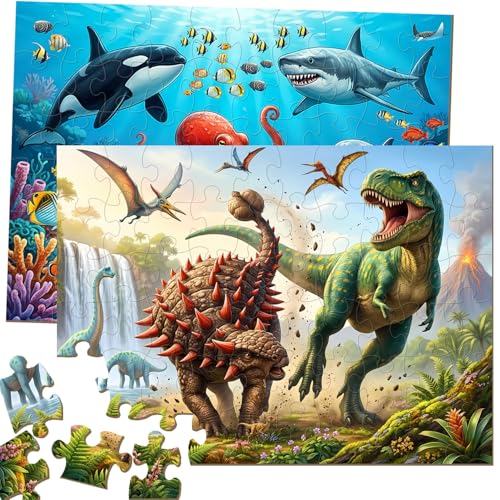 Puzzle for Kids Ages 4-6 2x60 Piece Dinosaur & Ocean Educational Toy by JTKDBJZ - Used condition - Image 2