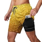 Men & Boys Classic Fit Swim Trunks for Beach Gym Sport Quick Dry Drawstring Basic Board Shorts with Pockets, Underwear Beautiful Gold Bling Glitter Sparkles Pattern Fashion Cargo Short