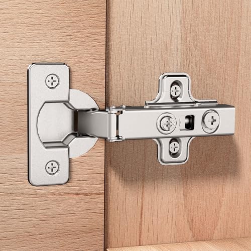 Luokim 2 Pack 1 Pair Precision-Engineered Frameless Full Overlay Soft Close Cabinet Hinges European Hinges for Cabinets Hidden Cabinet Hinges Adjustable 35mm Cup Clip-On Plate Nickel Plated Finish