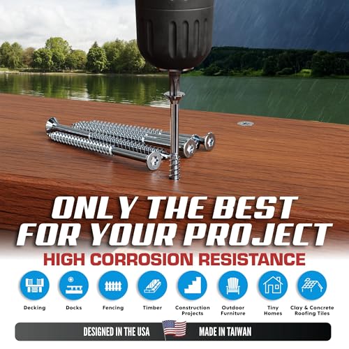 Image of #12 x 4 Inch Stainless Steel Deck Screws | 305 Grade (1000 Pack) | Flat Head T25 Star Torx Drive | Stainless Steel Screws by Eagle Claw Fasteners | Corrosion & Rust Resistant (Includes Driver Bit)