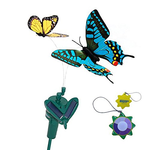 HQRP Pair of Solar Powered Flying Fluttering Butterflies Yellow Monarch and Blue Swallowtail for Garden Plants Flowers plus HQRP UV Chain/UV Health Meter