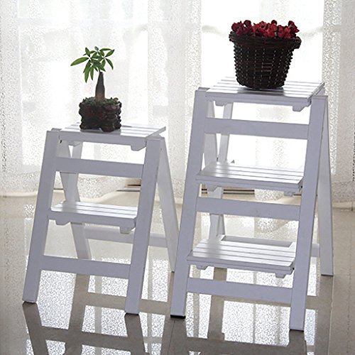 Silla escalera de madera maciza LUNEZY acabado blanco de 3 pasos 4