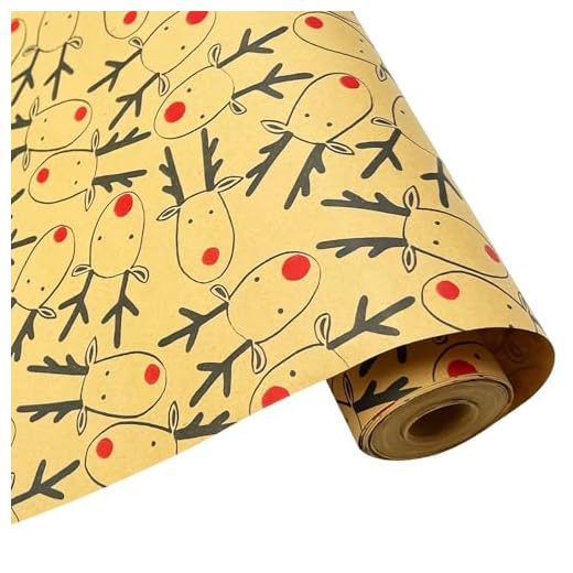 Papel de regalo de tamaño gigante: rollo de papel de regalo navideño, papel Kraft con diseño de alce, papel reciclable, 95 cm x 12 m