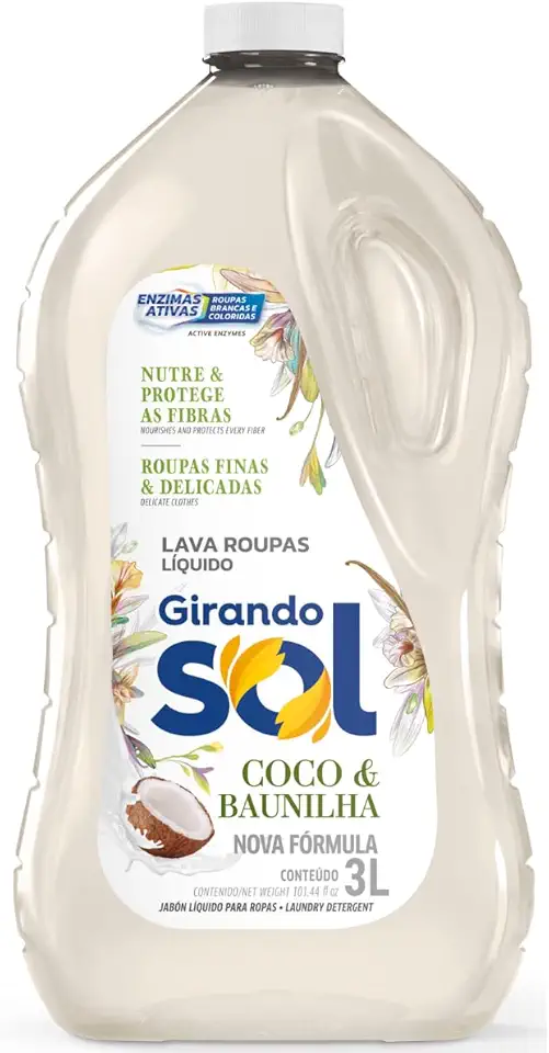 Girando Sol Lava Roupas Líquido Coco E Baunilha 3L