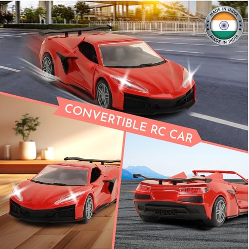 Image of Convertible Remote Control Car | Rechargeable Battery 2+ Hours Playtime | Bright Headlights & Taillights | Manually Openable Roof & Doors | Made in India (Red)