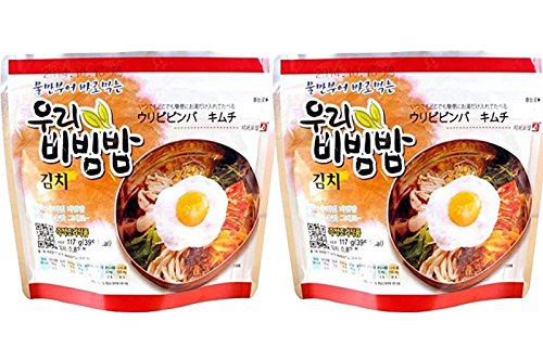 MRE Meals Woori's Ready to Eat Bibimbap Korean Mixed Rice Bowl 100g (3.53oz) 335 Kcal Instant Rice Emergency Rice Food (Kimchi, 2 Pack)
