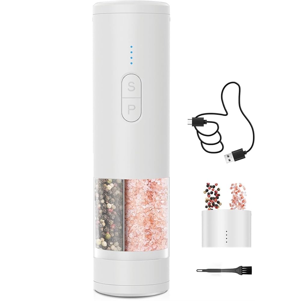 Aundhegrtt Electric Salt and Pepper Mill 2 in 1 USB Rechargeable Adjustable Coarseness Grinder Set, Automatic Shaker