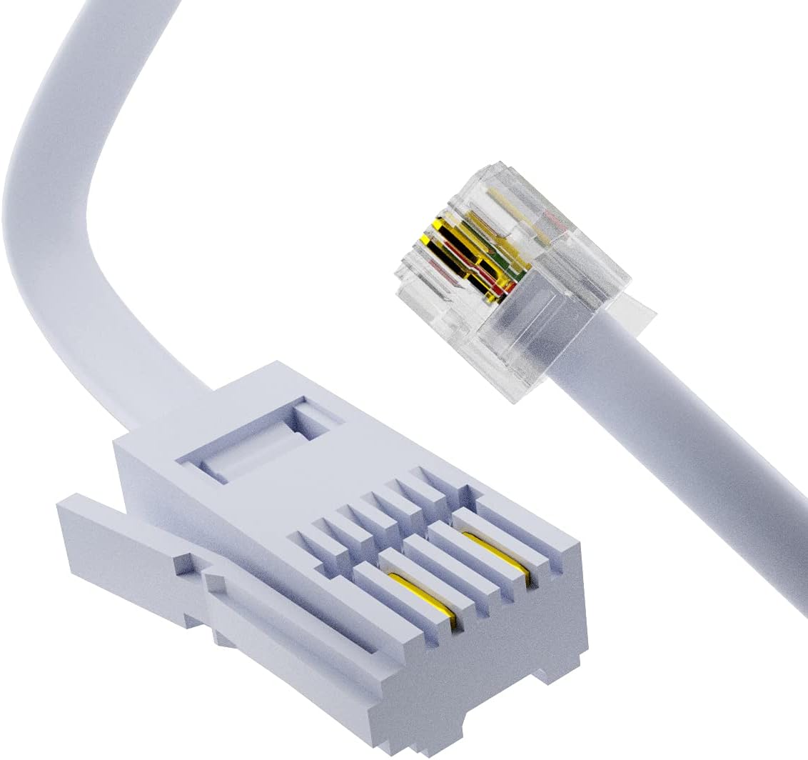 ASNQ BT Telephone to RJ11 Cable Long 2m - BT cable 2 Pin Wire 6P2C ADSL Modem Phone Plug Male Broadband Cable, Extension Lead for Landline, Modem, Fax, Dial-up White