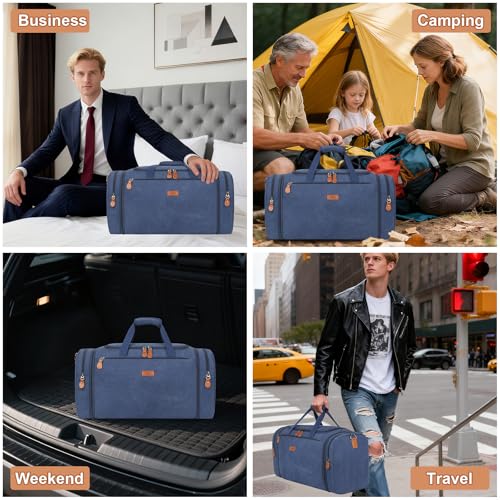 Image of Canvas Mens Duffle Bag for Travel - Expandable 50L Weekender Bags with Toiletry Bag, Overnight Bag Travel Duffel Carry On Luggage with Removable Shoulder Strap, Durable & Water-Resistant