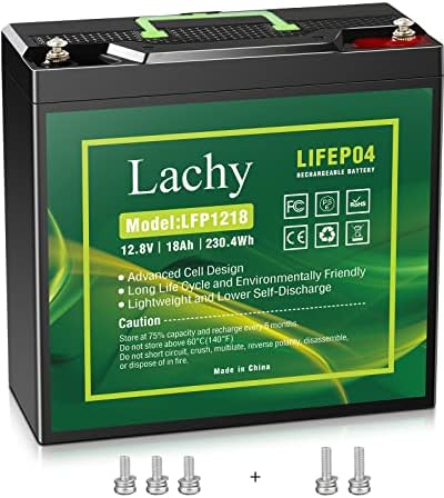 Lachy 12V 18Ah LiFePO4 Lithium Battery, 2000+ Deep Cycle Rechargeable, Smart BMS, 12 Volt Lithium Iron Phosphate Battery for Ride on Toys, Lights, Kayak Fish Finder, Kids Car, Electric Scooter,Bike...