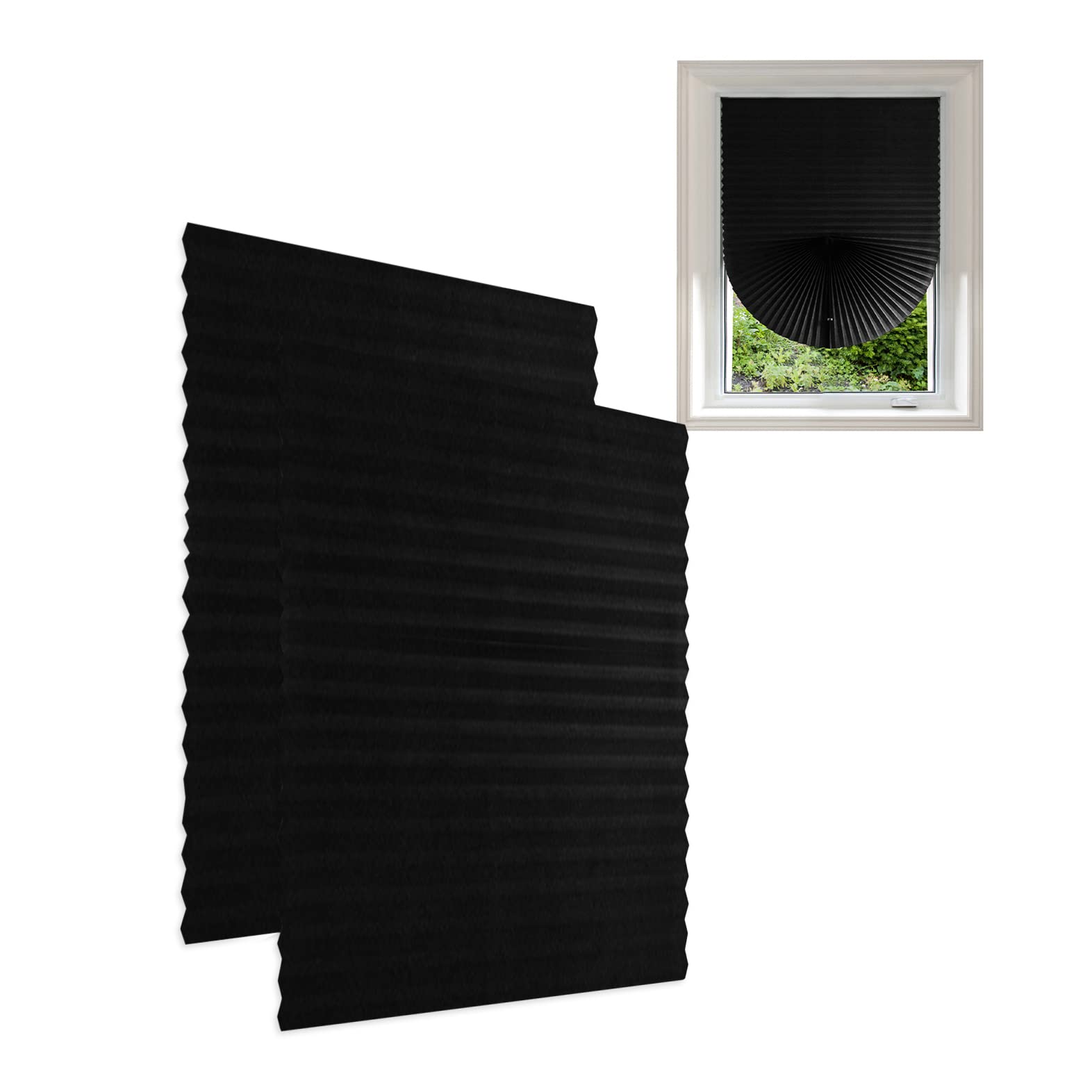 Lot de 2 stores occultants temporaires plissés à coller instantanément, filtrant la lumière, protection de la vie privée avec 4 clips pour salle de bain, salle de bain, bureau, stores plissés sans pe