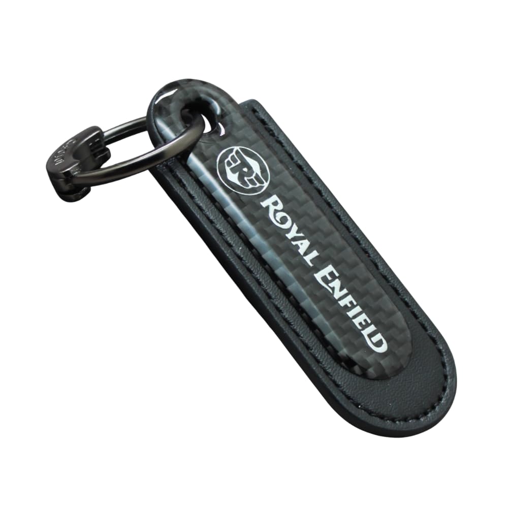 Portachiavi Moto Design in Fibra di Carbonio Pelle per Royal Enfield Microfibra Pelle di Alta qualità Portachiavi Fibra di Carbonio Accessorio Elegante e Resistente Moto Portachiavi,Black-A