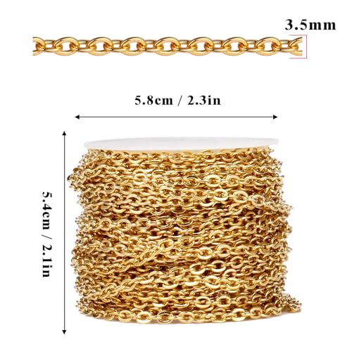 Corrente de cabo de aço inoxidável banhado a ouro 18K PVD de 3,5 mm, 3,5 mm, aço inoxidável 304, car