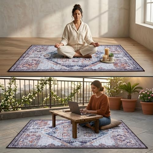 Image of Dream Weaverz Anti Slip Rectangular Carpet for Living Room & Hall | Silk | Flat Woven Soft Washable Floor Mat for Home, Bedroom Floor & Kitchen | Durable Anti Skid Rug for Daily Use (4 X 6) feet