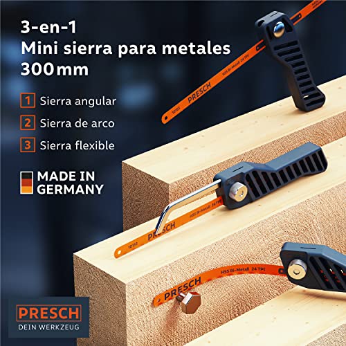 Miniatura 2 de Presch Mini Sierra De Metal Flexible 300mm - De Mano 3 En 1 Incl. Hoja De Sierra Para Metal - Sierra De Hierro Pequeña Ajustable Con Hoja Para Metalica