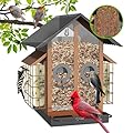 FlowaFoli Bird Feeders for Outdoors, Metal Bird Feeder with Double Suet Cage Weatherproof Metal Roof, 2 in 1 Mixed Seeds Suet Feeder, 4Lbs Large Capacity, Great for Finch?Cardinal?Chickadee?Brown?