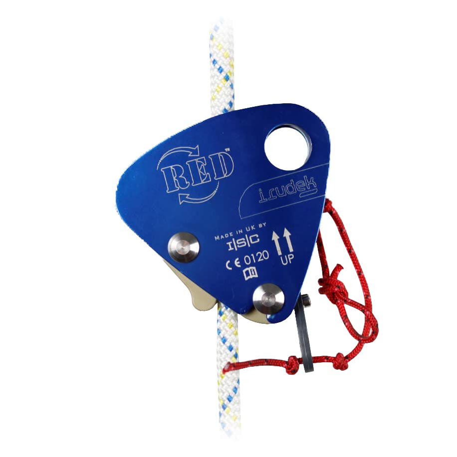 Irudek RED | Dispositivo Anticaídas para Trabajos en Suspensión y Acceso por Cuerda con Freno Rotacional, Descenso Controlado, Cordino de Seguridad y Tecnología NFC Irucheck